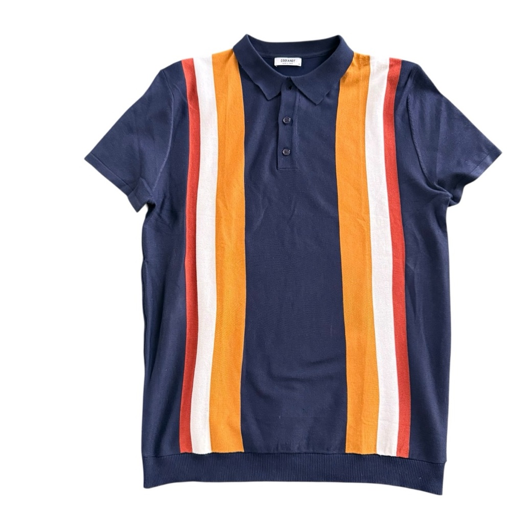 Coofandy Men’s Navy‎ Fitted Knit Collared Polo Shirt Size Medium